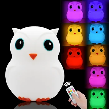 

Touch Sensor Owl LED Night Light Remote Control 9 Colors Dimmable Timer USB Rechargeable Silicone Bird Lamp for Children Baby