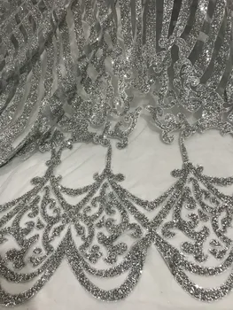 

Hot selling glued glitter sequins lace fabric Cyndi-1010393 African French net tulle Lace Fabric for party