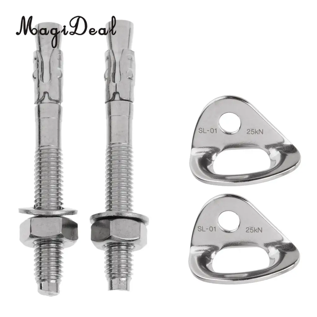 MagiDeal 2 Pcs 25KN Stainless Steel Rock Climbing Anchor Set Hanger Expansion Screw Piton Mountaineering Equipment Gear