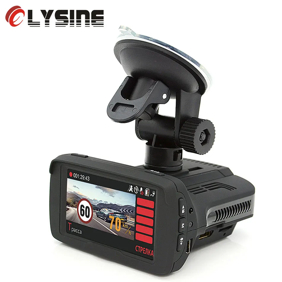  Olysine Russian Anti Radar Detector Car DVR Full HD 1296P Ambarella A7 3 in 1 GPS Car Camera Speedc