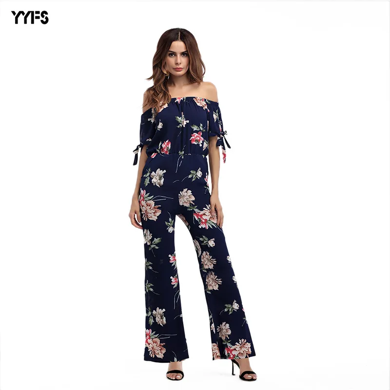 

Women off Shoulder Floral Print Jumpsuit Summer Loose Playsuit Rompers Amazon 2019 Spring New Style Floral Print off-the-Shoulde