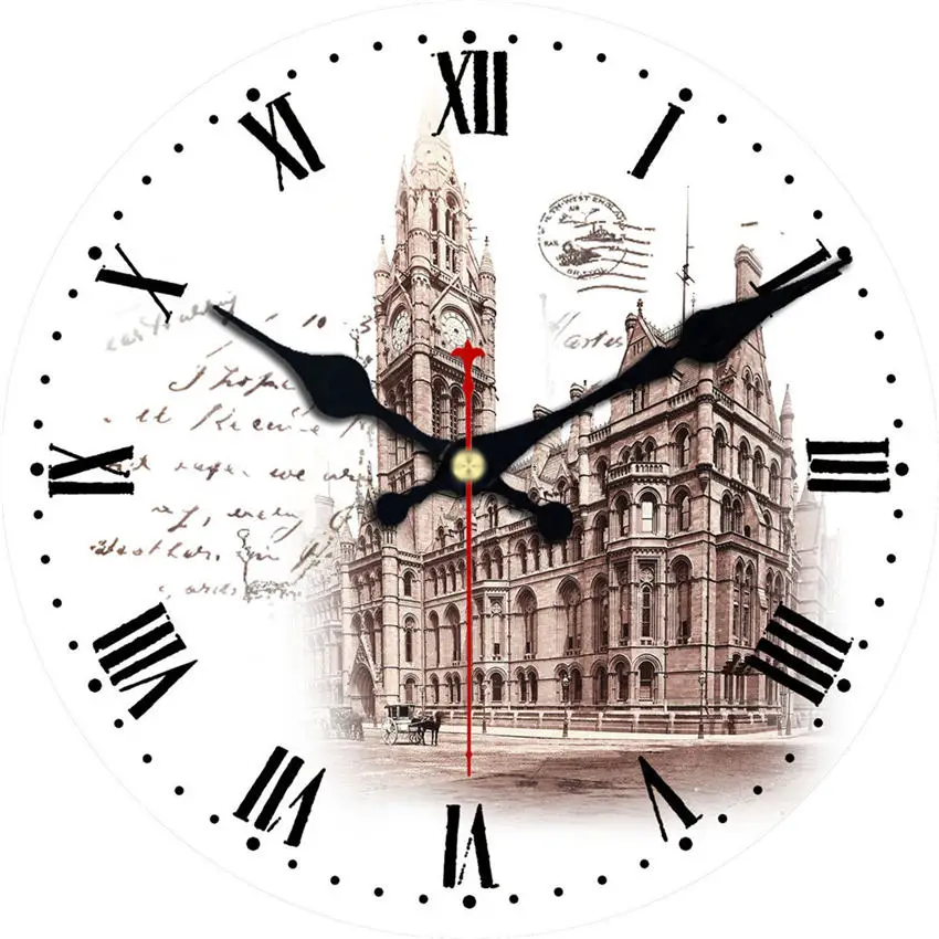 Знаменитое место декорации модные шикарные часы, деревянные настенные часы для гостиной Кабинета спальни, бесшумные круглые Настенные часы - Цвет: Wall Clock 12