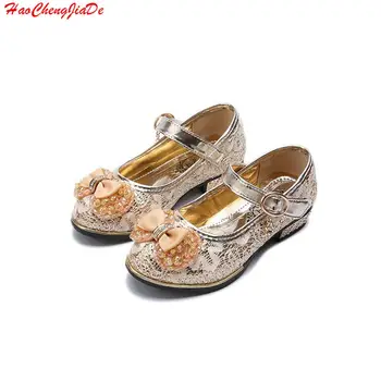 

Weoneit Pink Girl Shoes 2018 Lovely PU Leather Bow Flower Girl Wedding Fashion Girls Dress Shoes Princess Shoes for Kids