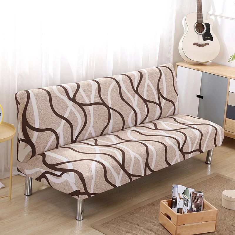 Black Geometric Print Spandex Stretch Sofa Bed Slipcover