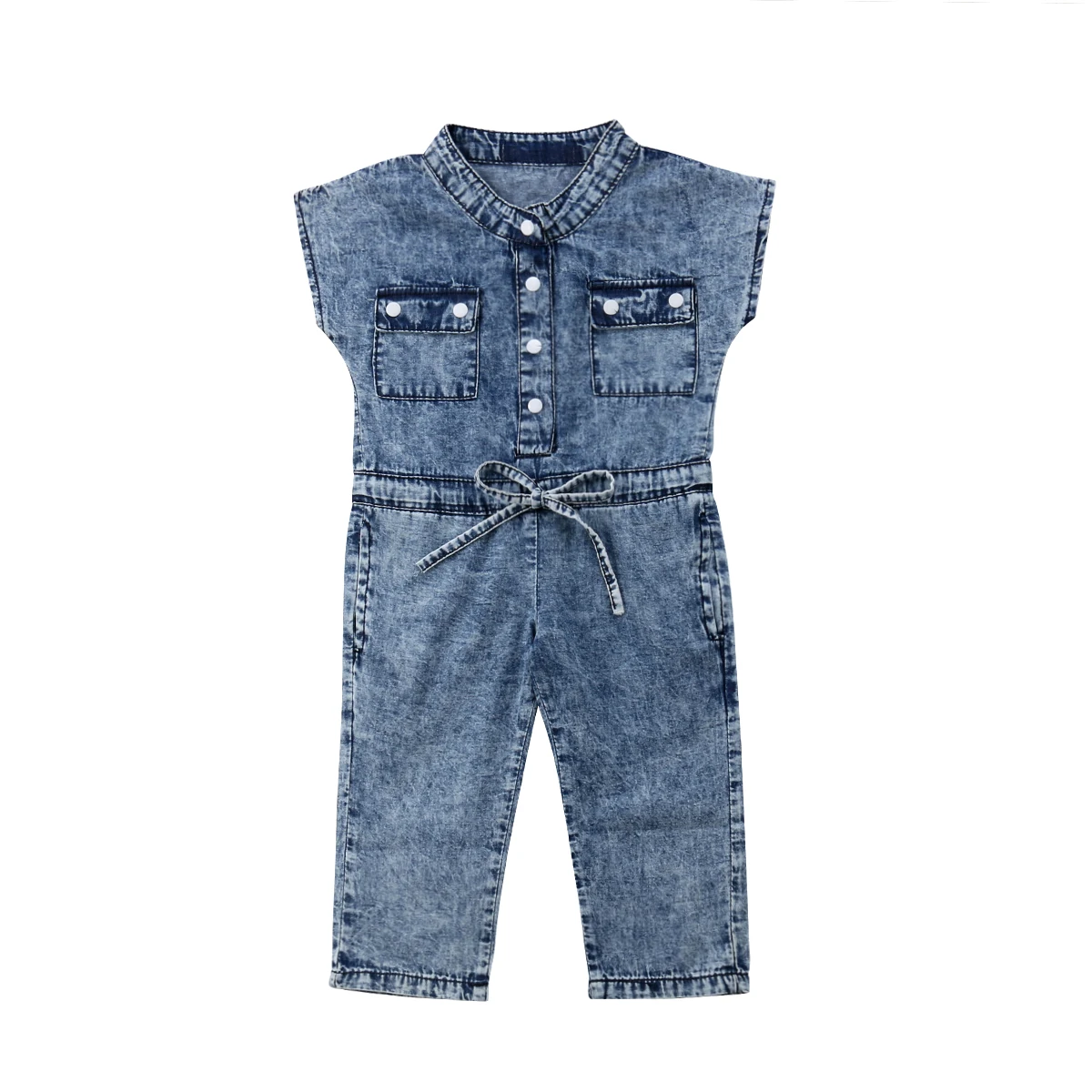 Fashion Kids Baby Girls Clothes Pocket Denim Romper Overalls Jumpsuit Jeans Pants Trousers Trendy Girls Blue Trousers 1-7Y