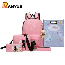 8Pcs Cute Animal Star Printing Backpack Women Canvas Backpack School Bags For Teenagers Girls School Backpack Set Women Bookbags