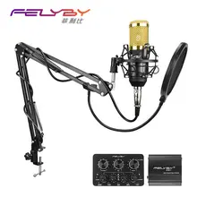 FELYBY multi-функция live звуковая карта профессиональный конденсаторный микрофон bm800 для компьютера караоке сеть podcast микрофон