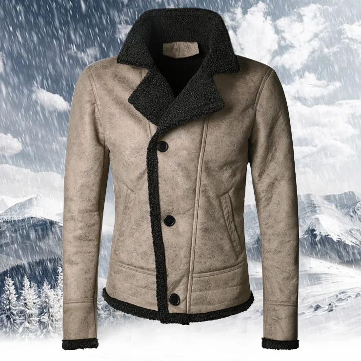 Осенняя винтажная кожаная мужская куртка с шерстяной подкладкой, мужская теплая куртка с меховым воротником, Мужская короткая куртка из искусственной кожи