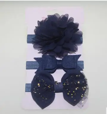 3Pcs Baby Elastic flower headband Headbands Hair Girls Bebe Bowknot Hairband Toddler Infants accessories set photography props navy 1