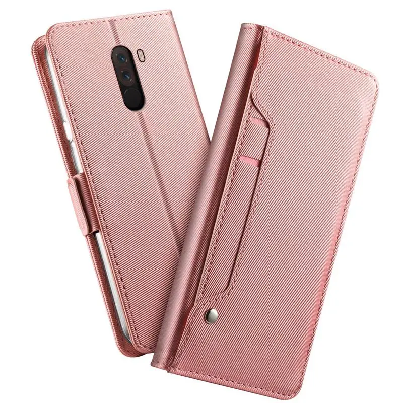 For Global Version Xiaomi POCOPHONE F1 POCO Case PU Leather Flip Stand Wallet Case with Mirror& Card Pocket For Pocophone f1 - Цвет: Шампанское
