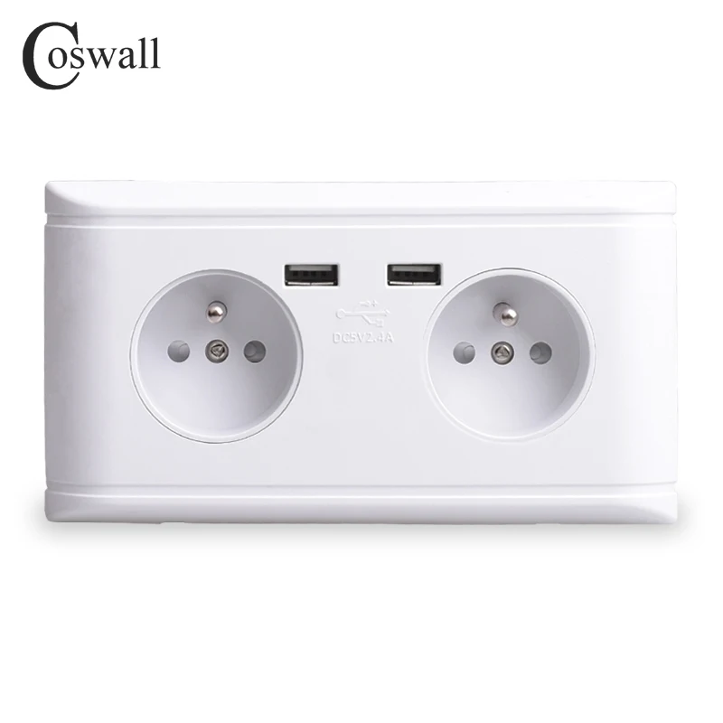 Coswall Dual USB Charging Port 5V 2.4A 16A Double Wall Outlet France Standard Power Socket ...