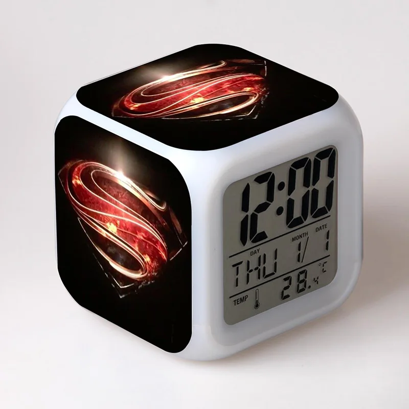 

Movie Figurines Batman VS Superman LED Alarm Clock Color Changing Touch light Bat man PVC ACGN Figure Toys