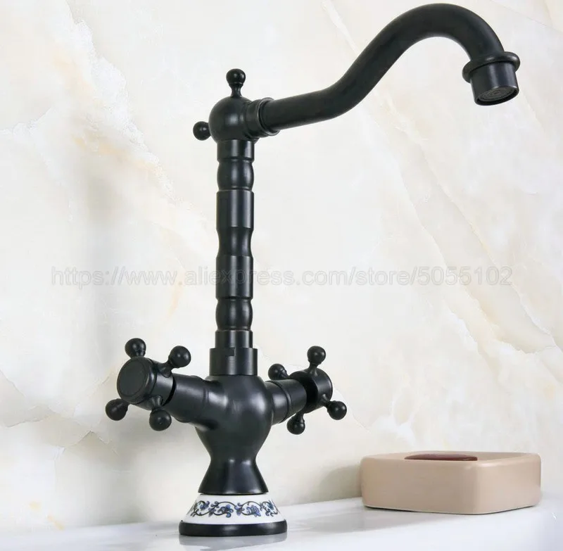 Basin Faucets Oil Rubbed Bronze Bathroom Sink Faucet 360 Degree Swivel Spout Double Cross Handle Bath kitchen Mixer Taps znf644