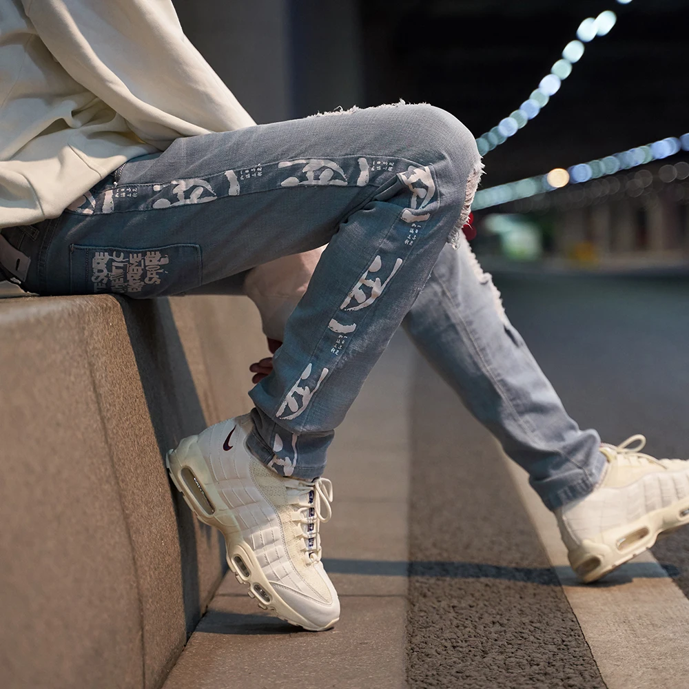 Ripped Jeans for Men Blue Distressed Denim Jogger Jean Streetwear Washed Destroyed Skinny Men Jeans Pants 4