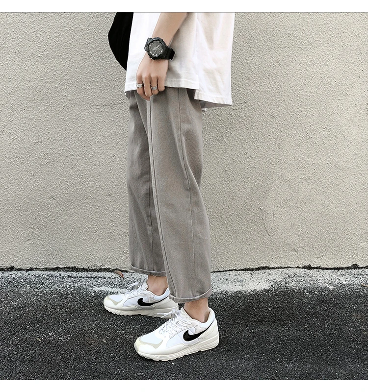 Мужские брюки летние 2019 тонкие однотонные прямые брюки девять минут длинные брюки свободные повседневные модные Универсальные Молодежные