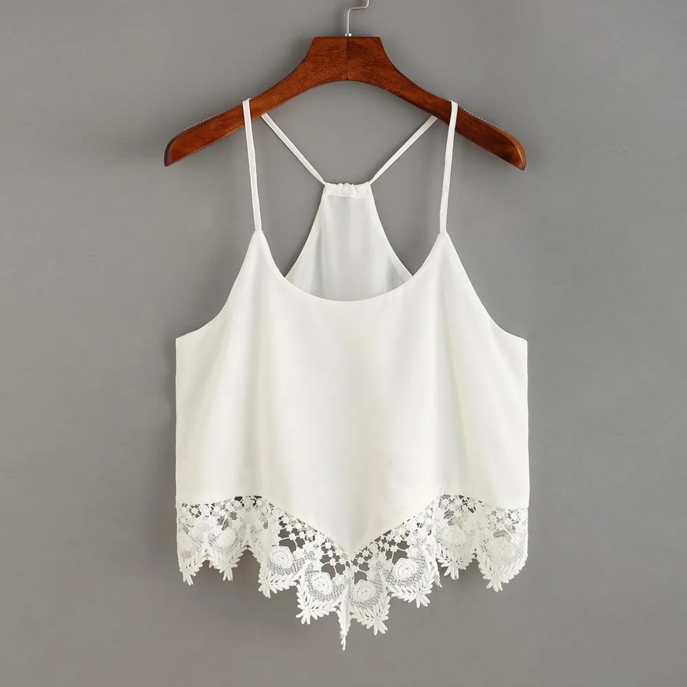

White Crop Top Lace Halter Summer Tops 2017 Sexy Ladies Beach Holidays Camisole Top Cropped For Women Chalecos Mujer#212