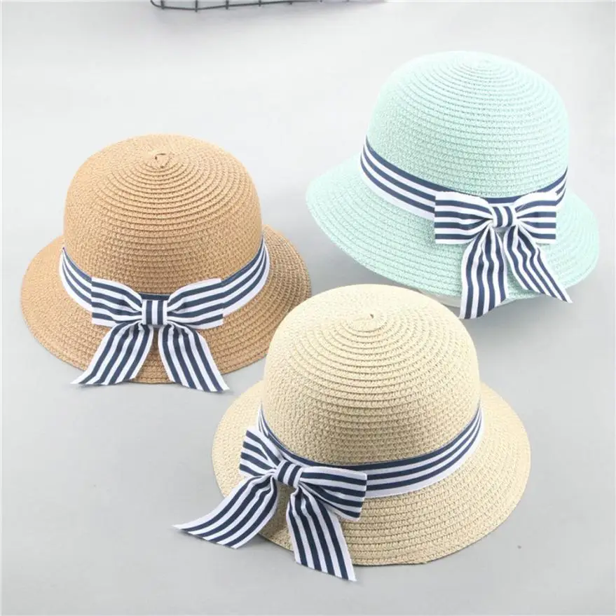 Летняя Пляжная детская шапка, модная и красивая шапка для маленьких девочек, однотонные шапки с бантиками для малышей, Кепка для девочек