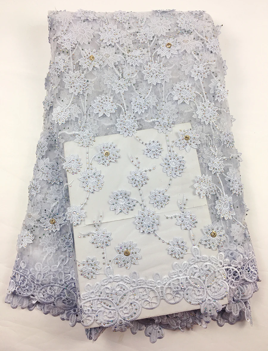 

French Lace Fabric With stone Pearls High Quality Net Guipure Embroidered Mesh French Tulle Dress