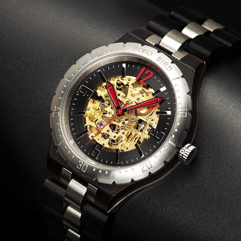 بوبو الطيور الفاخرة الميكانيكية ووتش الذاتي متعرجا للماء خشبية و الفولاذ الصلب automaticos دي هومبر بوبو الطيور الفاخرة الميكانيكية ووتش الذاتي متعرجا للماء خشبية و الفولاذ الصلب automaticos دي هومبر