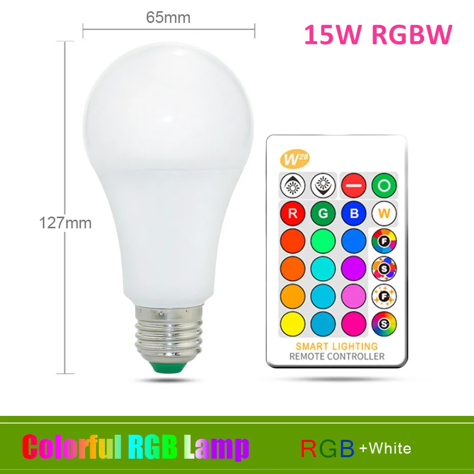 Цветные светодиодные лампы E 27 AC85-265V RGB светодиодный светильник 5 Вт 10 Вт 15 Вт с 24 клавишами ИК-пульт дистанционного управления без батареи для праздника светильник ing - Испускаемый цвет: 15W RGBW
