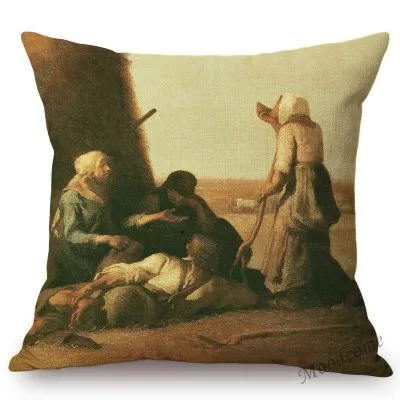 Jean Francois Millet Pastoral Realism Oil Painting The Gleaners Harvest Home Decoration Art Pillow case Linen Sofa Cushion Cover - Цвет: T304-16
