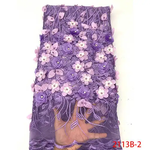 Picture 2 3D кружева высокое качество, бисерные нигерийские кружевные ткани, вышивка Французский Тюль Кружева с камнями для свадебных KS2113B-5 - Цвет: Picture 2