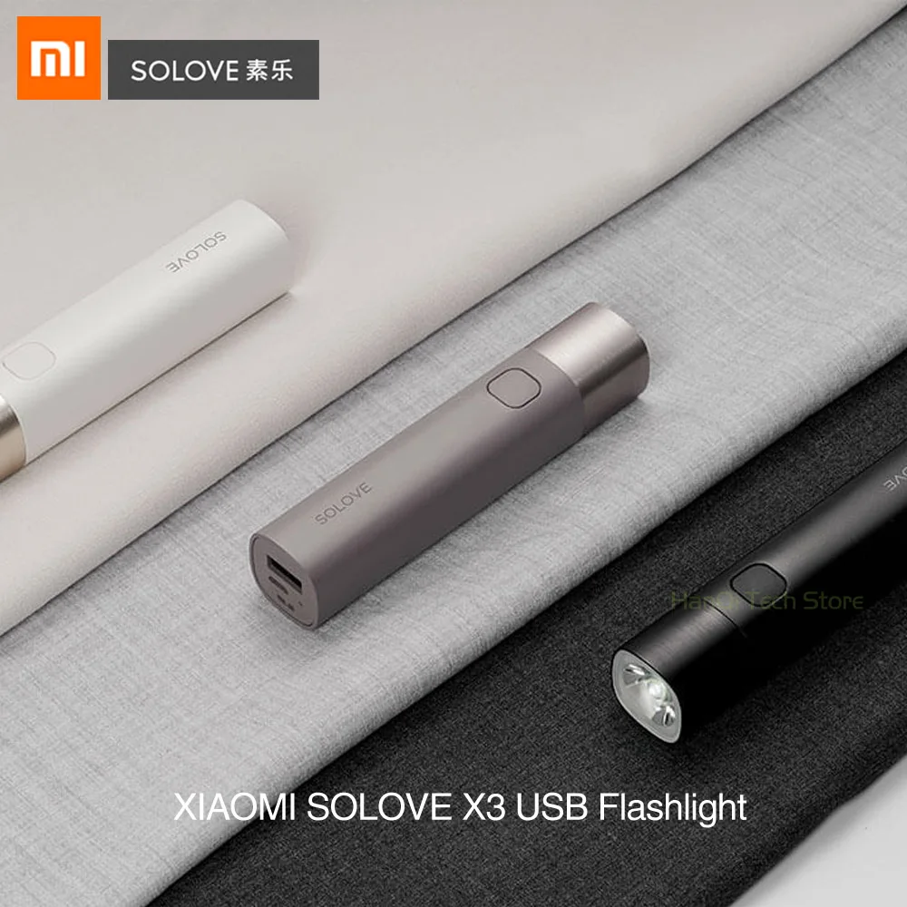 

New Xiaomi Solove X3 USB Rechargeable Brightness EDC Flashlight 3000mAh Power Bank Portable Mini LED Torch for Bike