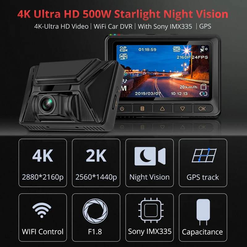 Junsun 4K 2880*2160P Dashcam Ultra HD ночного видения Автомобильный видеорегистратор sony IMX335