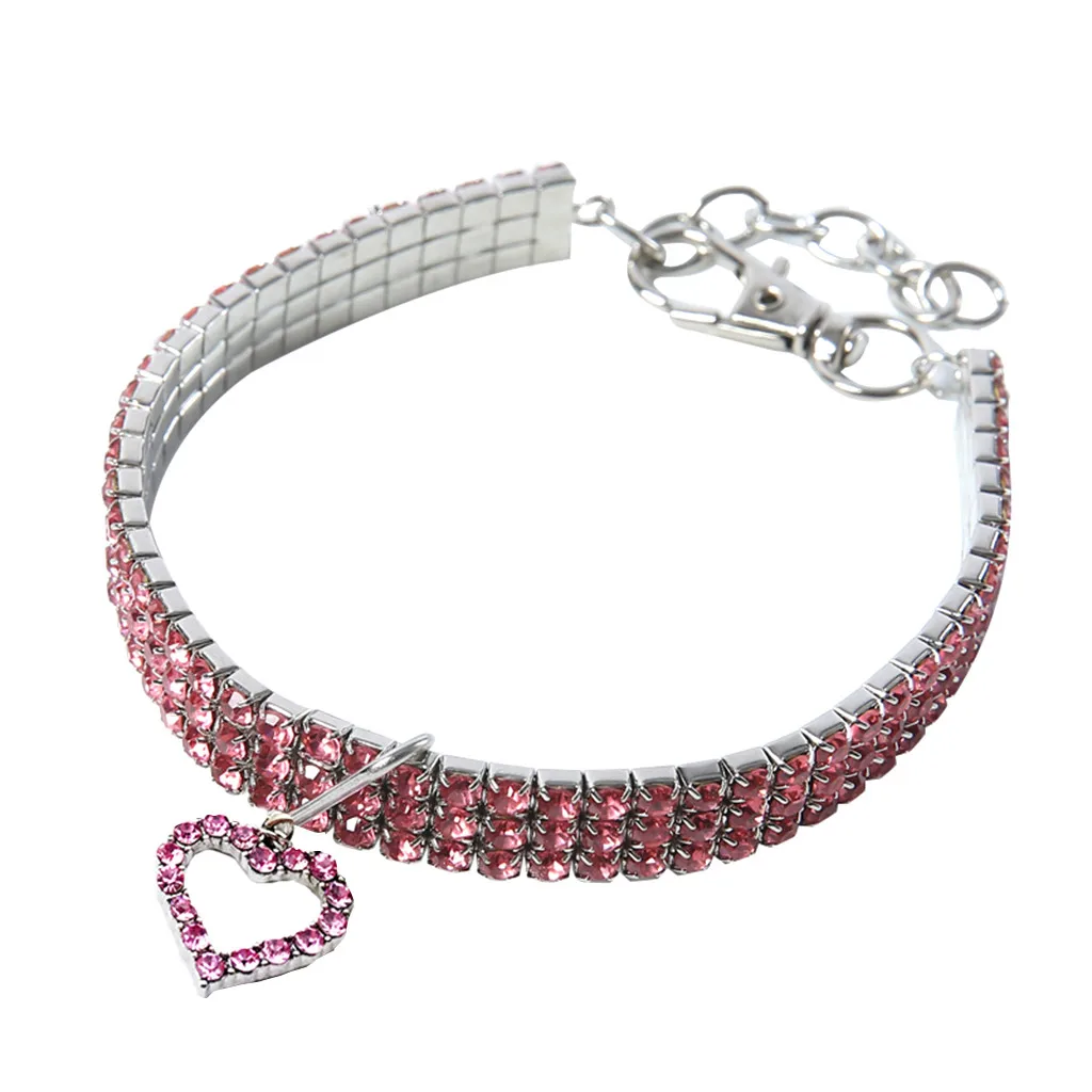 

Mini Pet Dog Bling Rhinestone Chocker Collars Fancy Dog Heart Shaped Necklace Outdoor Security Training Dog Harness Collars Pet