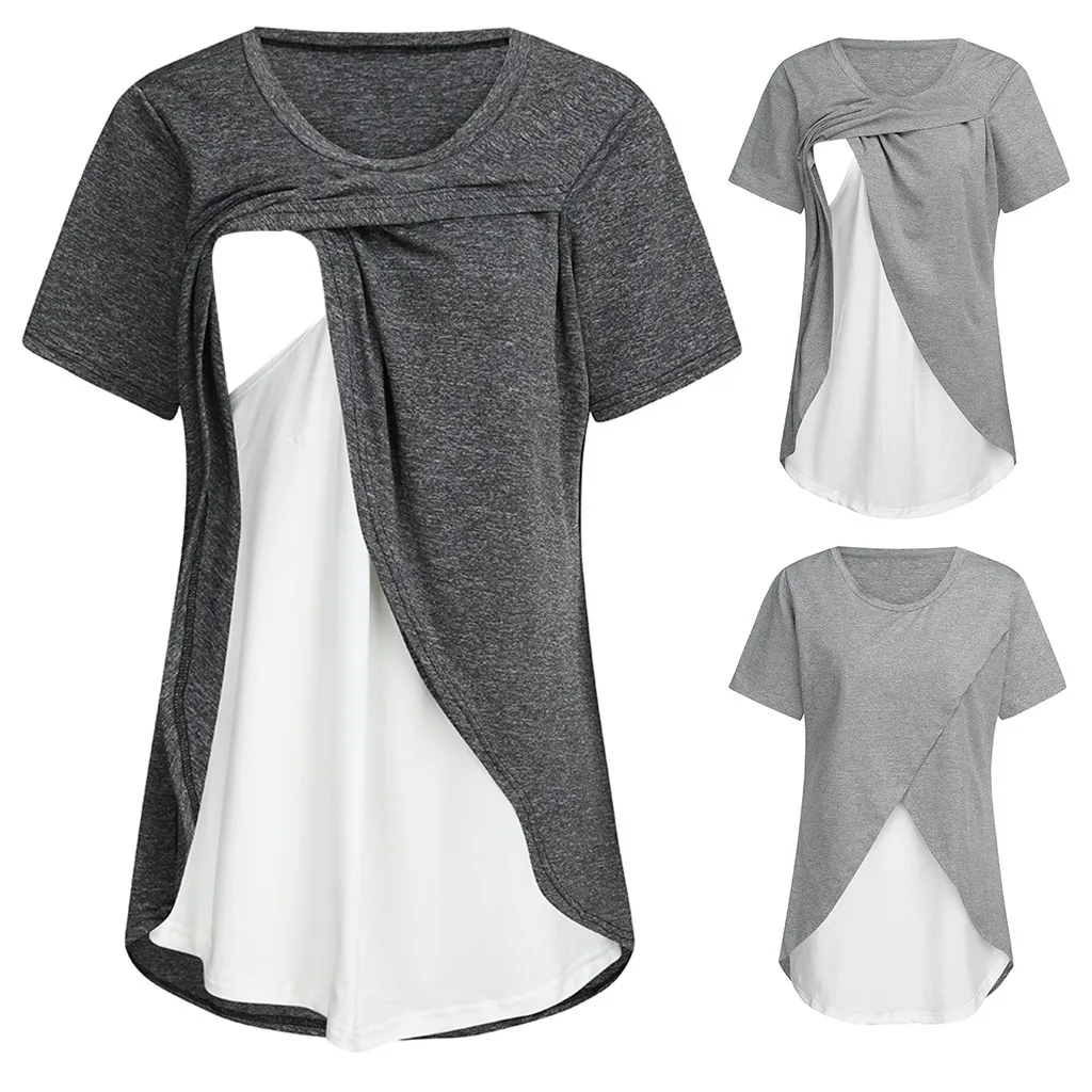 Женская одежда для беременных с коротким рукавом, удобный многослойный топ для кормления, футболка для грудного вскармливания, футболка allaitement camiseta lactancia