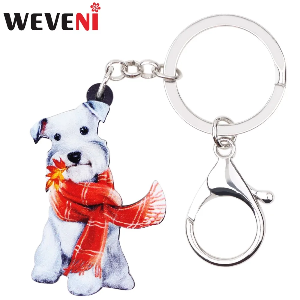 

WEVENI Acrylic Cute Scarf Schnauzer Terrier Dog Key Chains Keychain Animal Jewelry For Women Girl Ladies Handbag Charms Gift Kid