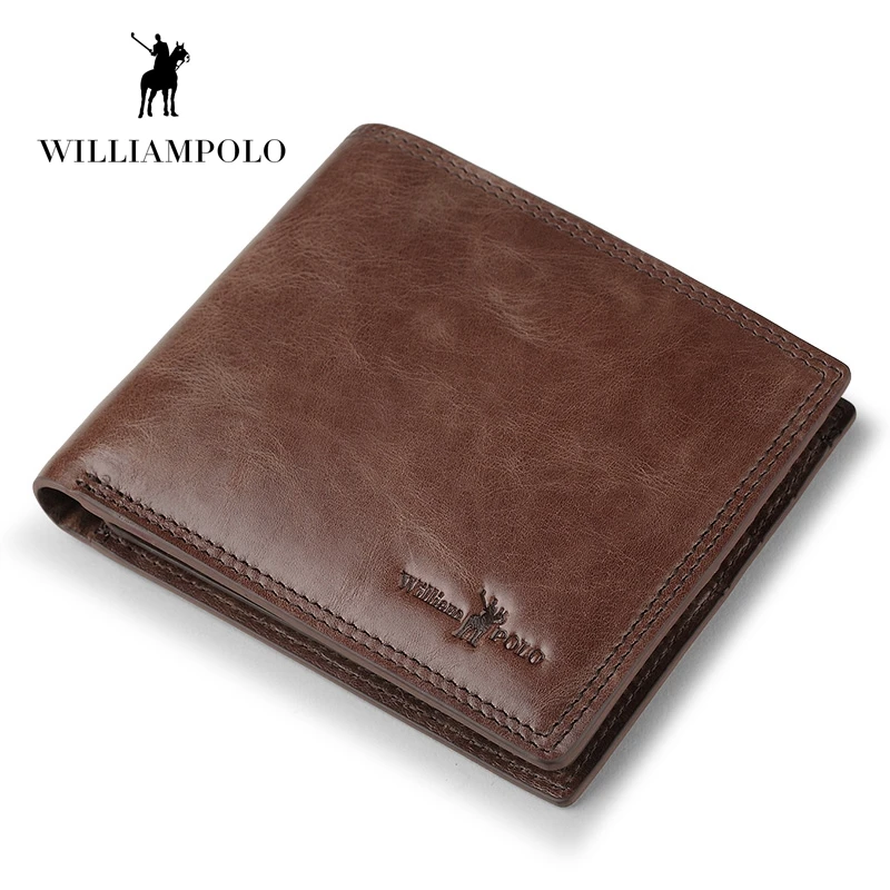 

WILLIAMPOLO Vintage Leather Short Wallet Men Cartera Hombre Small Wallet With Gift Box PL171332