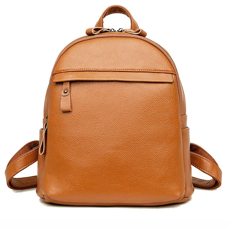 QIAOBAO, высококачественный Женский рюкзак из коровьей кожи, школьный рюкзак в консервативном стиле, черная женская сумка - Цвет: Brown