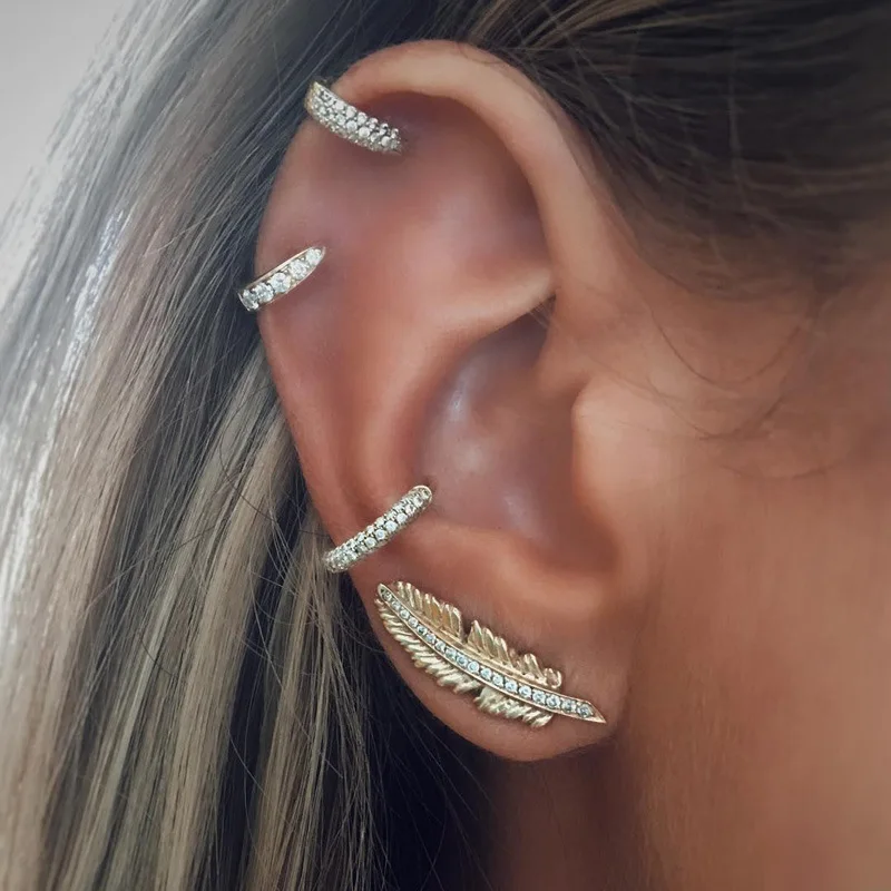 

New Korean Earrings Fashion Jewelry Pendientes Punk Rhinestone Leaf Earrings Brincos Set Earrings For Women Wholesale