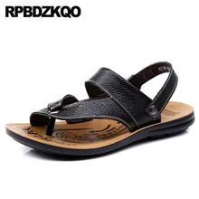Слайды мягкий водонепроницаемый Мужские сандалии кожаное лето обувь черный надевать домашние тапочки мода ремень пляж петля для носка воды на открытом воздухе