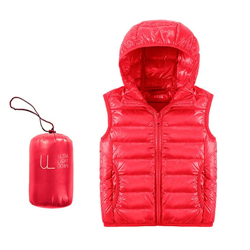 

2018 Children Girls 90% White Duck Down Vest Kids Ultra Light Duck Down Vest Autumn Winter Warm Boys Hooded Sleeveless Coat
