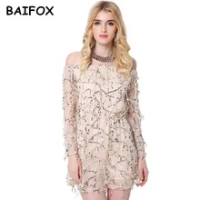 BAIFOX Sexy Off Shoulder Sequin Tassel Summer Dress 2017 Beach Party Short Dress Women Backless Vintage Dress Vestidos 3 Color