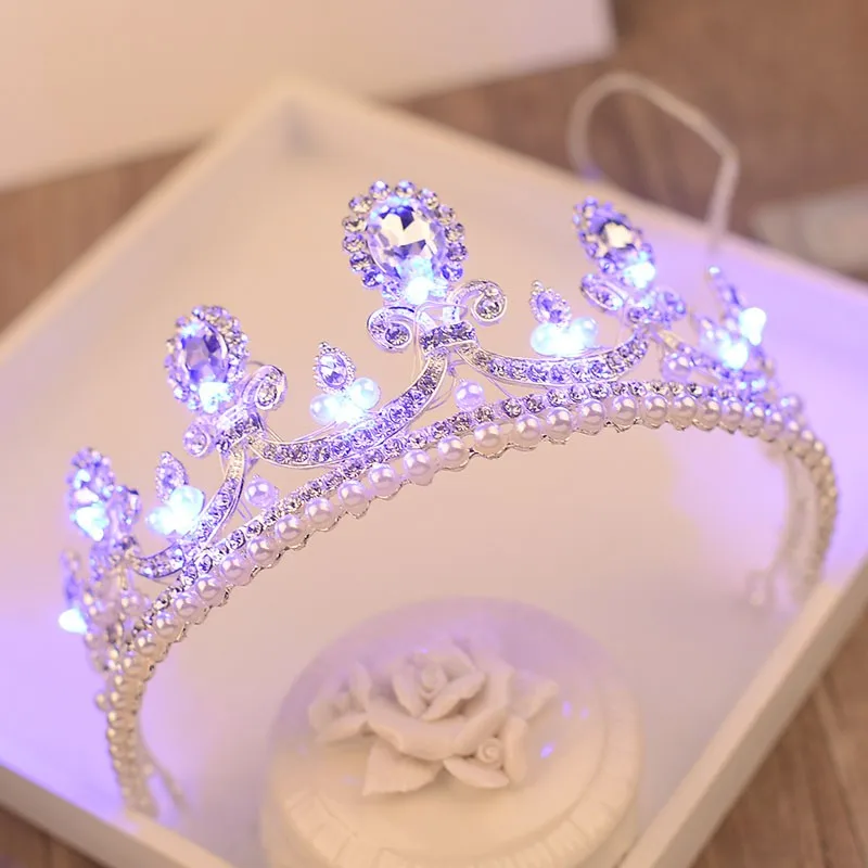  Bridal Luminous Crown Women Brithday Party Hair Decoration Wedding LED Light Tiara Bride Queen Crow