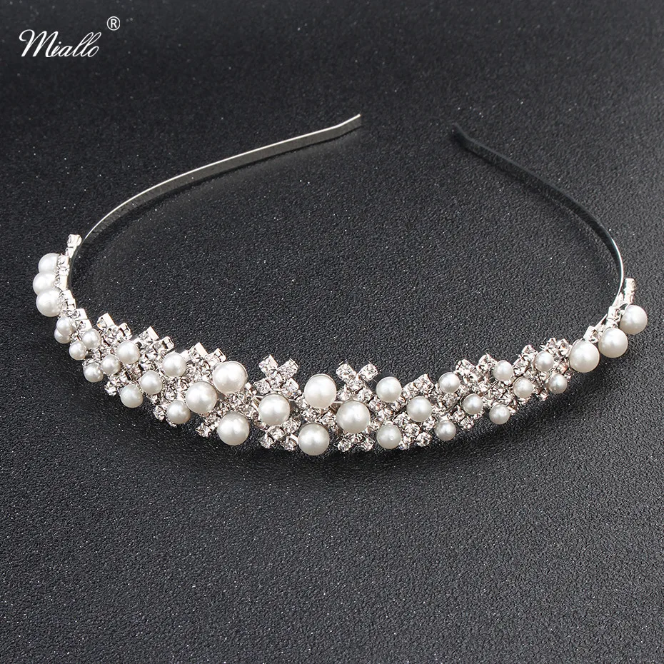 Miallo tiara com pérola de cristal austríaco, tiara e coroa para cabelo, branca de marfim, queen