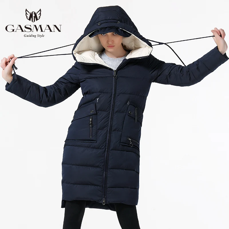 GASMAN 2019 Новая Зимняя Коллекция Длинный зимний женский пуховик Мод открытое теплое