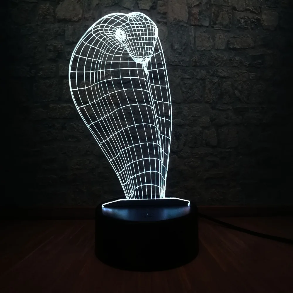 Животный Кобра форма головы Змеи 3D светодиодный USB лампа креативный красочный