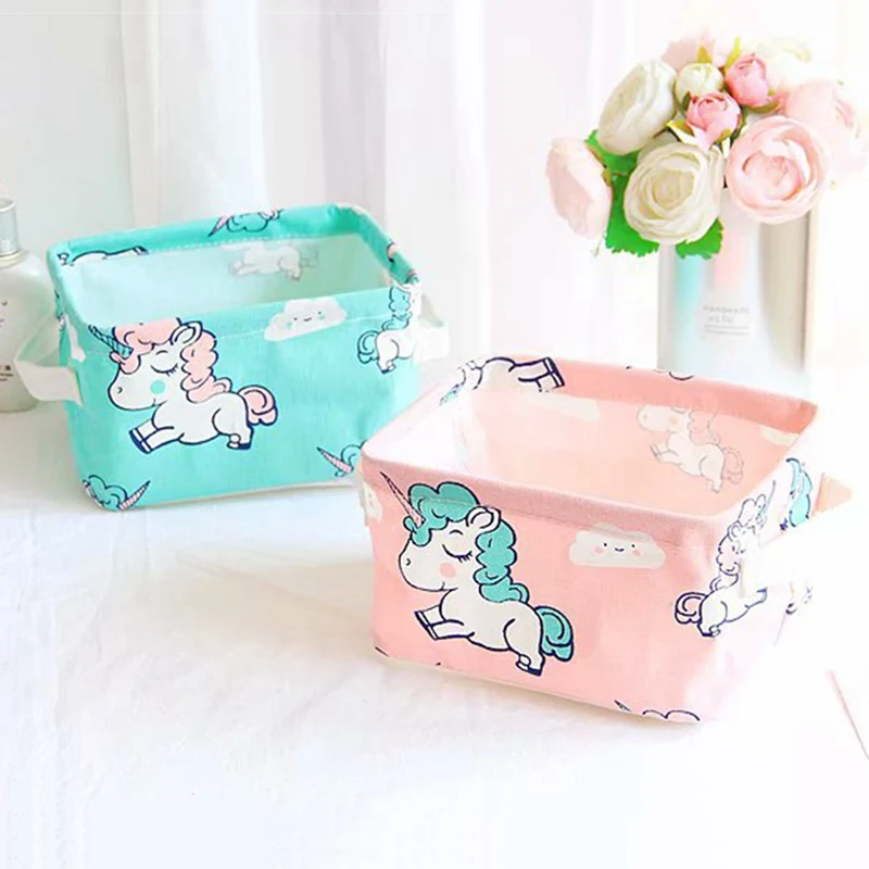 

1 Pc Lovely Cartoon Unicorn Desktop Receiving Box Organizer Foldable Sundries Box Cute Storage Box Decor Figure Toys Gift