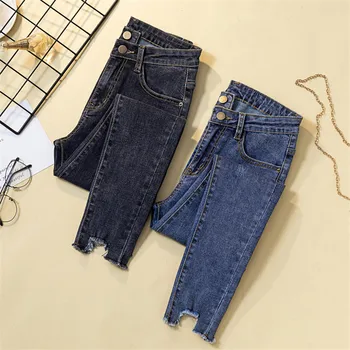 

JUJULAND New Arrival Wholesale Woman Denim Pencil Pants Stretch Jeans High Waist Pants Women High Waist Jeans Plus Size 8088