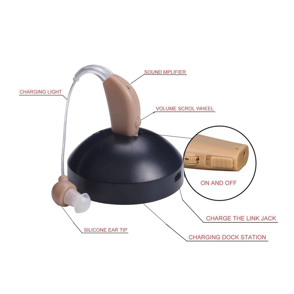 New Rechargeable ear hearing aid mini device ear amplifier digital hearing aids behind the ear for deaf elderly