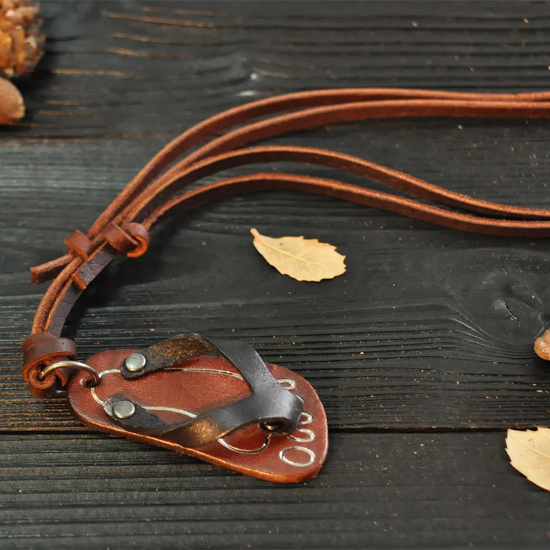 NIUYITID Best Cowhide Necklace For Men Women Brown Black Shoes Pendant