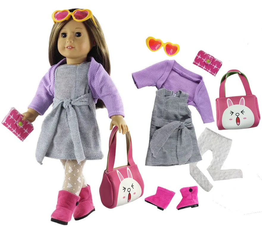 Новинка, 1 комплект, Одежда для куклы+ очки+ сапоги+ колготки+ сумка для 1", американская кукла, много стилей на выбор