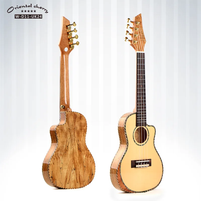 

Ukulele Concert 24 Inch Cutaway Top Solid Acoustic Electric Thin Body Guitar 4 Strings Ukelele Spruce Deadwood