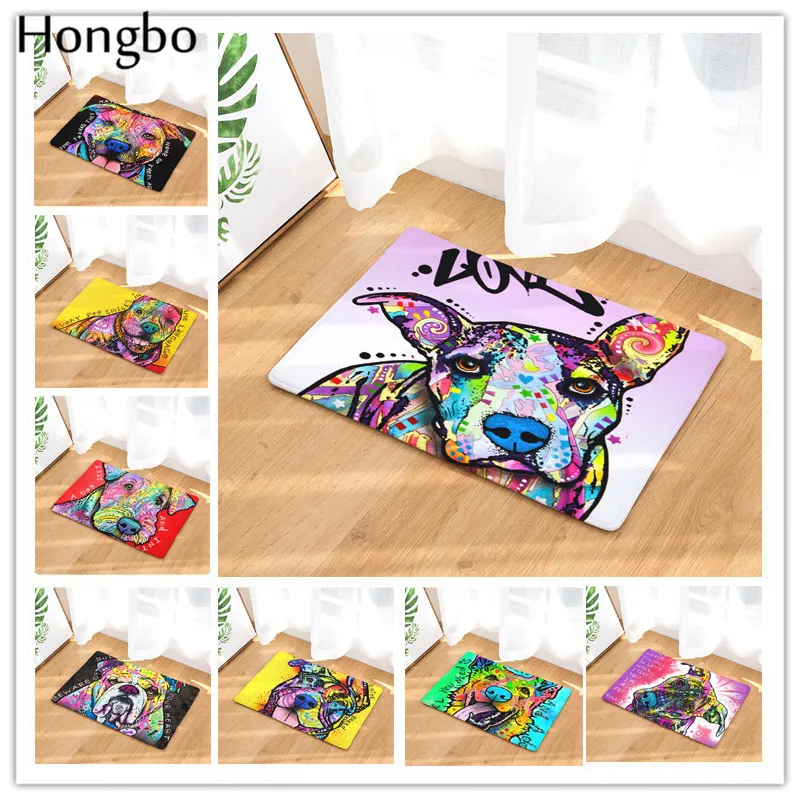 

New Creative Color Oil Painting Dog Print Carpets Bathroon Mats Anti-Slip Rugs