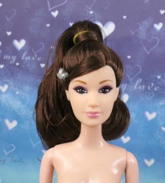 Горячая головы для поделок для куклы-Барби с закрытым ртом головы с длинным коричневым шифрованием волосы кукла лицо фильм необходимо для куклы DIY
