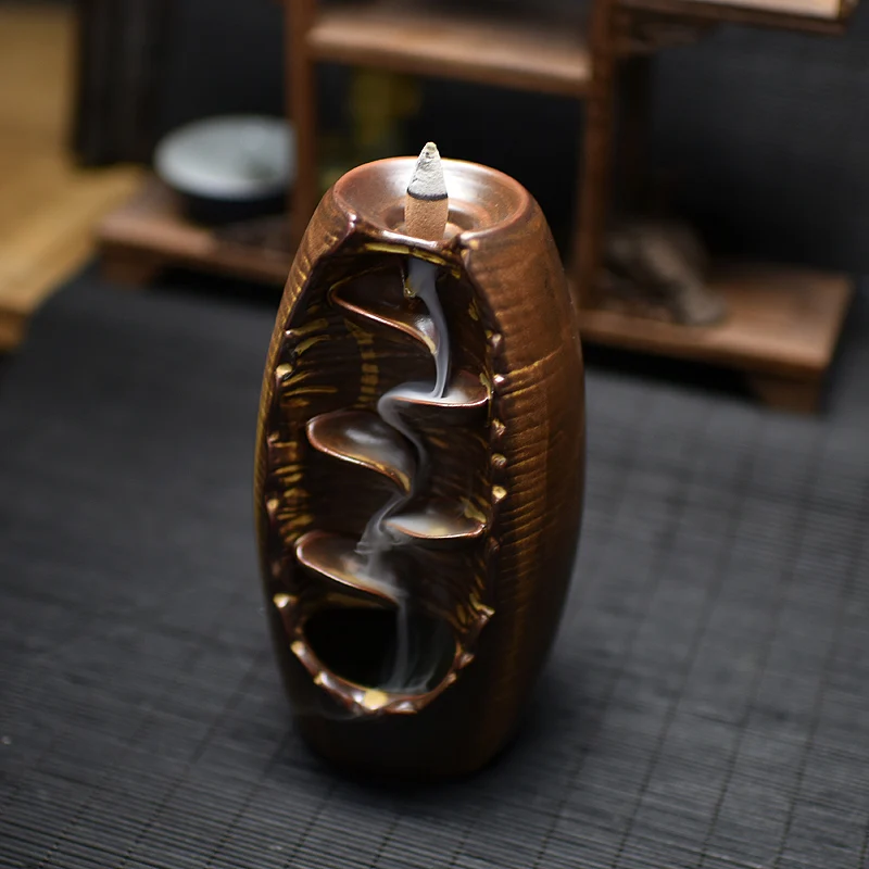 1Pcs Smoke incense burner tower incense cone purple ceramic smoke